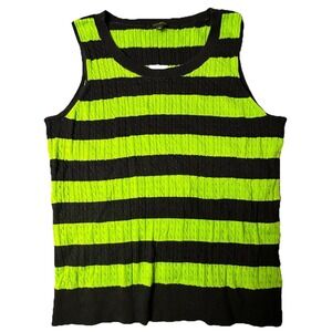 Talbots Womens Cable Knit Sleeveless Sweater Vest Green Blue Stripe Scoop Neck L
